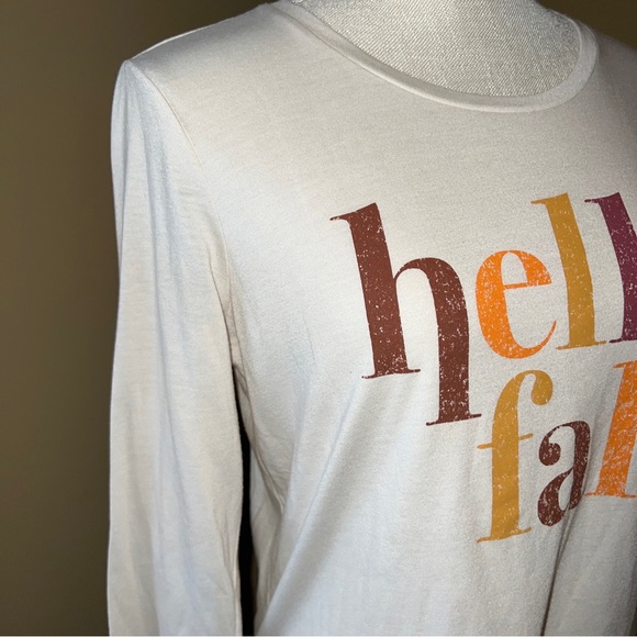 State of Mine HELLO FALL Long-Sleeved T-shirt round Hem , Hi/low Hem Size M - Picture 5 of 9